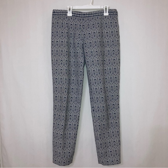 Tory Burch  Heidi Jacquard Print Navy&White Stretch  Slim Fit Pants Size 6 - Picture 3 of 14